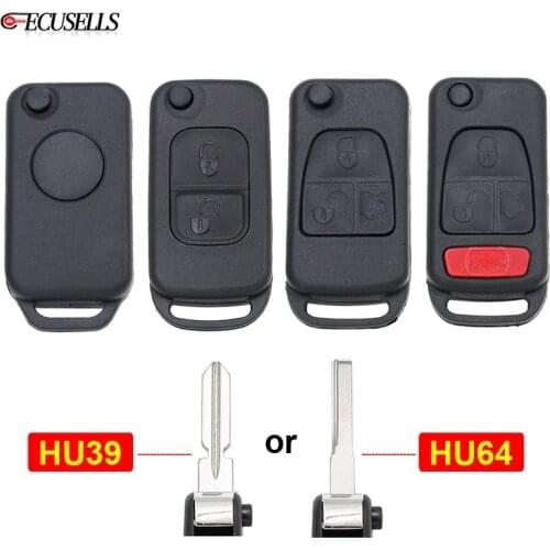 Flip 1/2/3/4 Button Remote Car Key Shell Case HU39/HU64 Uncut Blade For Mercedes Benz ML320 ML55 AMG C230 S500 E420 500SL C280