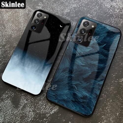 Skinlee For Samsung Galaxy S21 Ultra Case Tempered Glass Case Feather Print Shockproof Cover For Samsung S21 Plus Phone Case