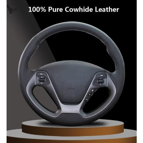 Black Genuine Leather Car Steering Wheel Cover for Kia K3 2013 K2 Rio 2015 2016 Ceed Cee'd 2012-2017 Cerato 2013 2014 2015 2017