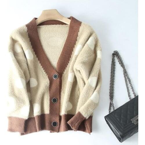 Flower Knit Cardigan Sexy Cashmere Wool Sweater Women V-Neck Loose Elegaht Thicked Pull Female Retro Print Short Casual Coat