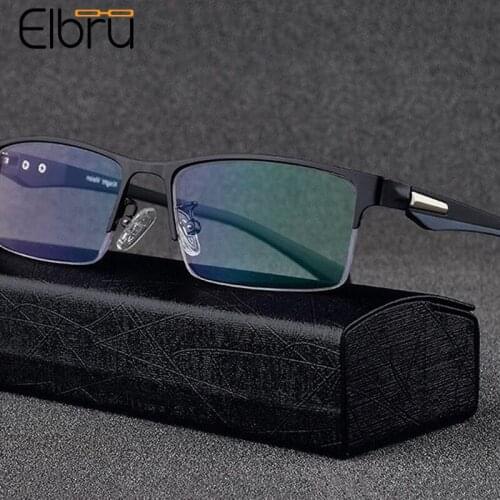 Elbru Metal Half Frame Anti Blue Light Reading Glasses Look Far And Near Intelligent Color Changing Lens Presbyopic Eyeglasses