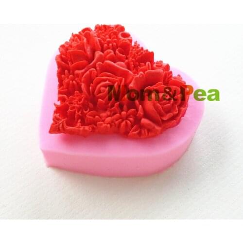 Mom&Pea 0851 Free Shipping Heart Flower Shaped Silicone Press Mold Cake Decoration Fondant Cake 3D Mold Food Grade