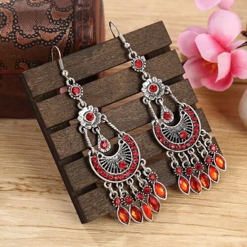 Colorful Rhinestone Long Pendant Gypsy Indian Earrings Vintage Bohemian Ethnic Style Ladies Sexy Earrings Jewelry Accessories