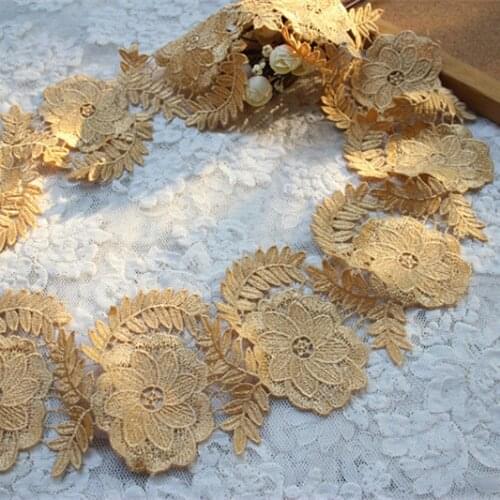 4Yards/lot 11cm(4.33") Wide High Quality DIY Lace Craft Gold-Yellow Water Soluble Embroidery Lace Trim,Venise Lace Trim