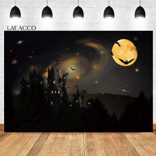 Laeacco Halloween Theme Background Haunted Castle For Kids Trick or Treat Party Decor Portrait Customized Photography Backdrops