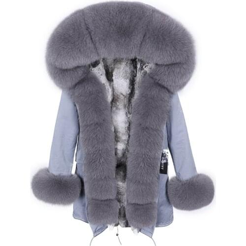 MaoMaoKong womens winter jacket real fox fur coat rabbit fur liner slim long womens warm windbreaker winter jacket