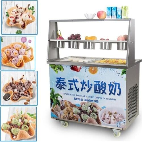 Double Pan Ice Cream Roll Machine with Fruit Yogurt Commercial Fried Ice Cream Machine