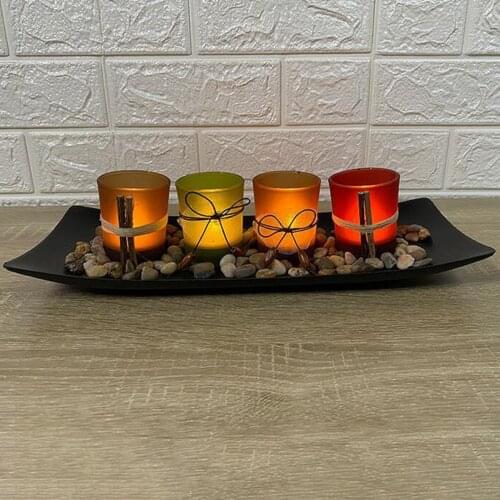 Candle Holders Set for Bathroom Decorations Dining Room Table Centerpieces Decor Large Tray with 4 Candle Holders