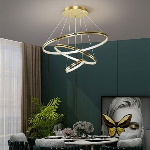 Nordic Minimalist Luxury Black Gold 3 layer Round LED Chandelier for Bedroom Living Dining Study Room Loft Home Indoor Lighting