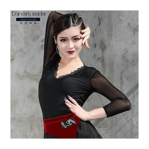 2020 new latin dance practice clothes female sense lace edge long-sleeved top dance clothes national standard dance clothes