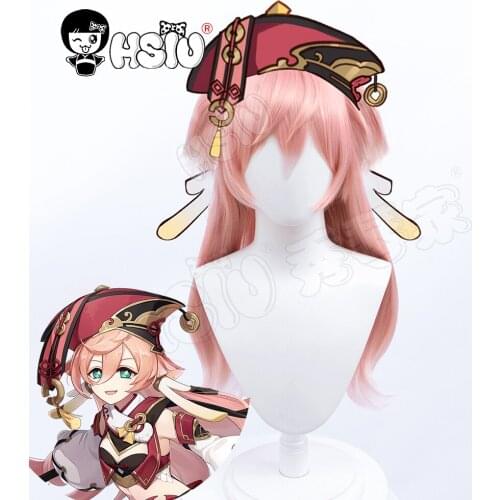 Yanfei cosplay wig Game Genshin Impact cosplay 「HSIU 」Fiber synthetic wig Smoky pink gradient white long hair+Free Brand wig Cap