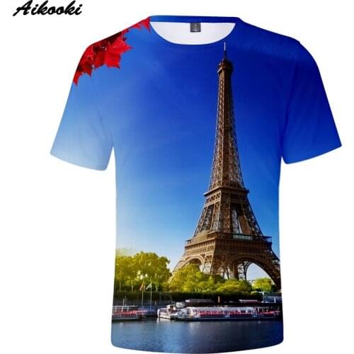 Fashion Luxury Cool Creative Summer t-shirts Mens Womens 3D Eiffel tower T-Shirt Harajuku Trendy 3D t shirt Boys/girls Tees