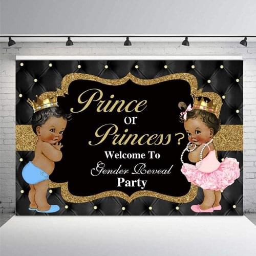 Prince or Princess Party Backdrop Black Golden Baby Shower Photography Background Holiday Celebration Photo Booth Studio Decor