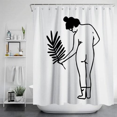 Simple Black And White Line Sketch Printed Shower Curtains for Bathroom Frabic Waterproof Polyester Curtain With Hooks 180x180cm