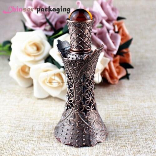 15ml Arabic Style Slim Waist Building Retro Metal Perfume Bottle Antique Glass Essential Oil Bottles Empty Doterra Containers