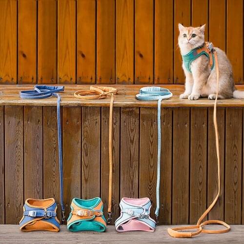 Adjustable Cat Harness With Leash Set Reflective Vest Pet Harnesses Outdoor Walking Cats Puppy Harness Collar Cat Accessories