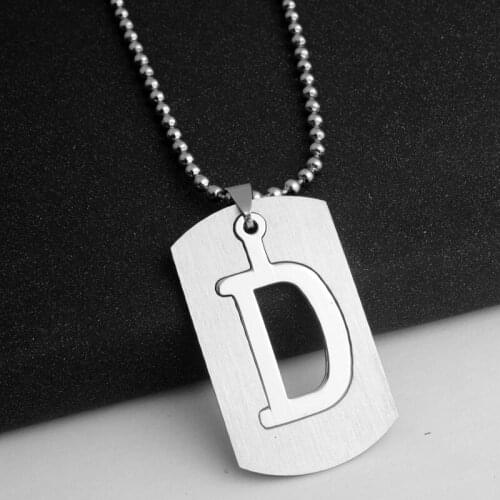 RONGQING 1pcs D letter Pendants Choker Necklace Silver Color 316L Stainless steel necklace for women For Men Gift