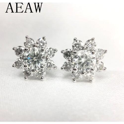0.6 cttw Round Excellent Loose 3MM Moissanite Earrings 14K White Gold Flower Stud Earrings For Women Moissanite Jewelry