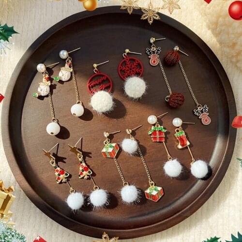 Christmas Snowman Deer Earrings Female Autumn And Winter Fashion Pom Drop Ear Jewelry Xmas New Year Accessories