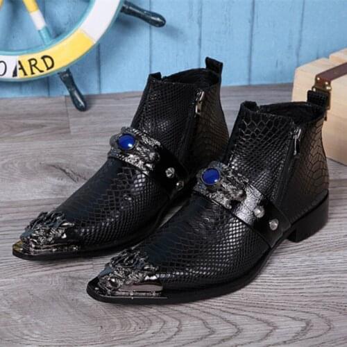 British Real Leather Men Ankle Boots Fashion Winter Zipper Motorcycle Short Boots Male Plus Size Wedding Party Dress Boots