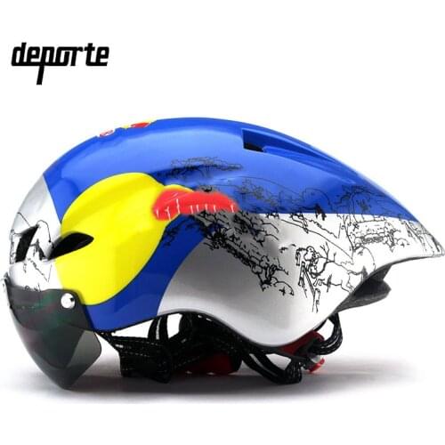 Aero TT Cycling Helmet lens goggles Road Triathlon tri Race helmet bike timetrial Racing in-mold bicycle helmet Casco Ciclismo