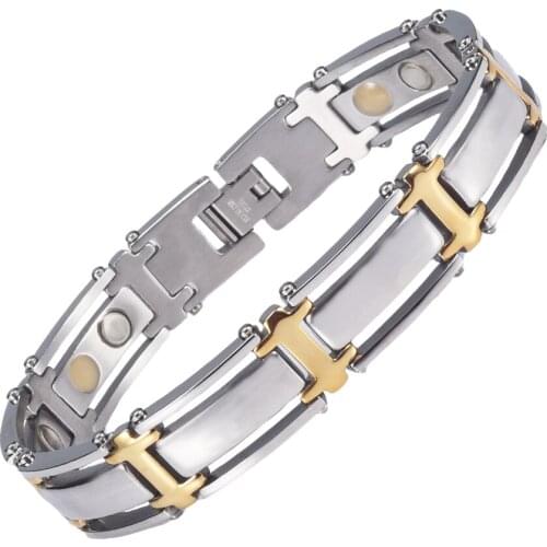 Wollet Jewelry Magnetic Gold Color Energy Stainless Steel Bracelet Bangle For Men Negative ion