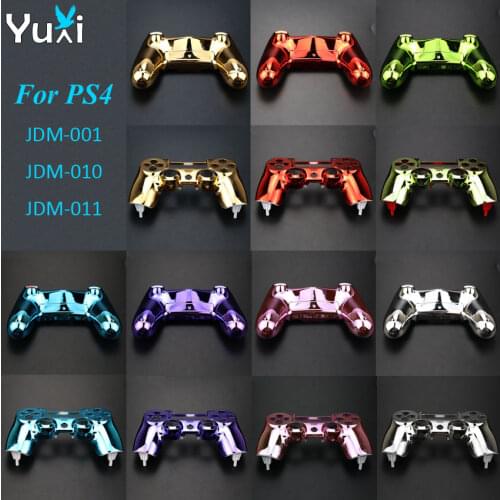 YuXi Chrome Case Front & back Upper Lower Cover Housing Shell for PS4 V1 old version JDM-001 Controller Gamepad Replacement