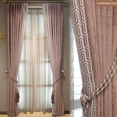 Custom curtain Smoke purple chenille stitching thick luxury Nordic jacquard thic cloth blackout curtain tulle panel C469