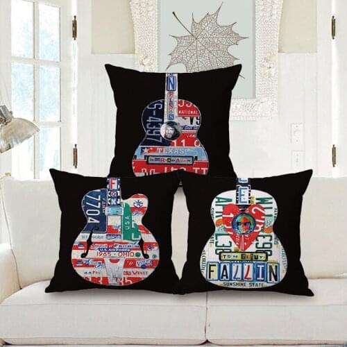 1 piece Euorpean American Vintage guitar Creative Pattern Seat hug pillow Cover Decorative Home Chair Throw Pillows Case 45x45cm