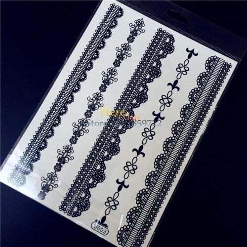 1PC Sexy Flash Waterproof Tattoo Black Lace Flower Necklace Bracelet Tattoo Fake Jewel HBJ03 Temporary Tattoo Sticker For Women