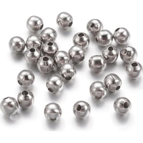 1000pcs 4mm 5mm 304 Stainless Steel Round Bead Spacers for Jewelry Making DIY Bracelet Necklace Stainless Steel Color Hole: 1mm
