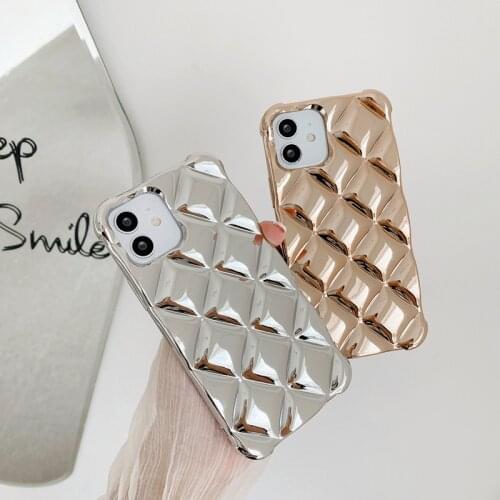12 Pro Luxury Gold Plated CC Diamond Glitter Case for iPhone 11 Pro Max 7 8 Plus XS XR X Silicone 3D Rhomb Cover SE 2020 Cases