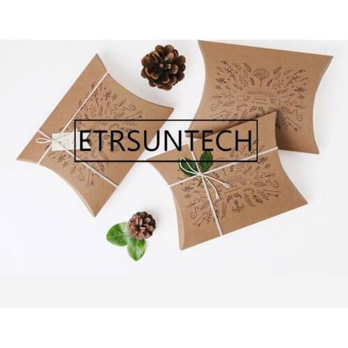 200pcs Vintage Kraft Paper Pillow Box Candy Scarf Package Box Wedding Party Favors And Gifts 18.5*13.5*3.5cm
