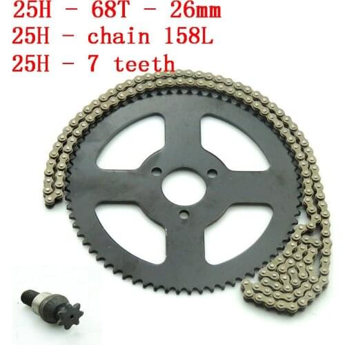 25H 158L with 68T tooth 26 mm rear sprocket 7T pinion For 47cc 49cc ATV Quad Mini Dirt Pocket Bikes Minimoto
