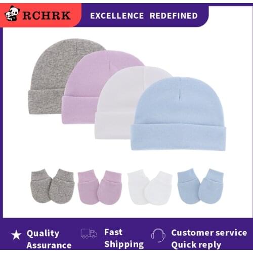 3pcs/Lot Solid Children Cotton Hat and Gloves Newborn Baby Winter Cotton Warm Cap Spring Autumn Toddler Beanie Boy Girl Set 0-3m