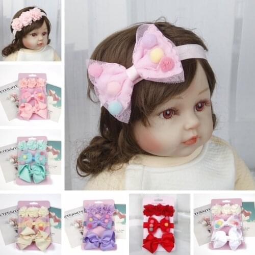 3pcs/lot Grosgrain Ribbon Bowknot Elastic Hairband Colorful Fluffy Ball Bows Baby Headband Cute Flower Headwear Kids Accessories