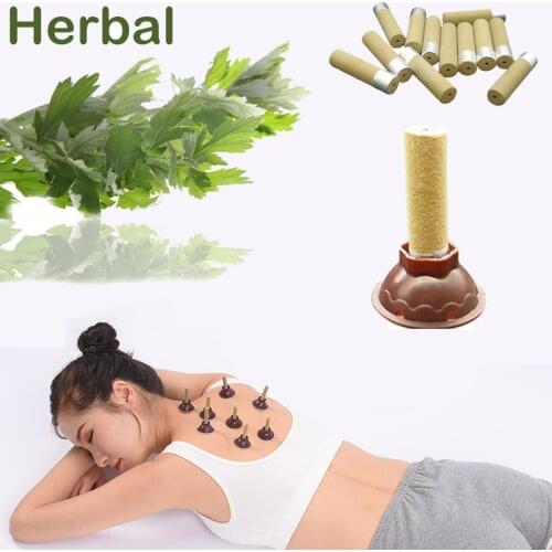 50pcs/set Moxa Stick Moxibustion Smokeless Roll Mini Self-adhesive Acupuncture Massage Sticker Artemisia Box Holder Roller Cream