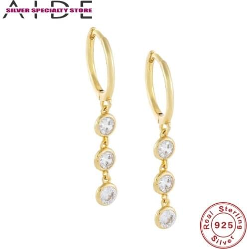 AIDE 925 Sterling Silver Earrings For Women Piercing Earring For Gifts Fine Jewelry White Zircon Hoop Earring Pendientes Aretes