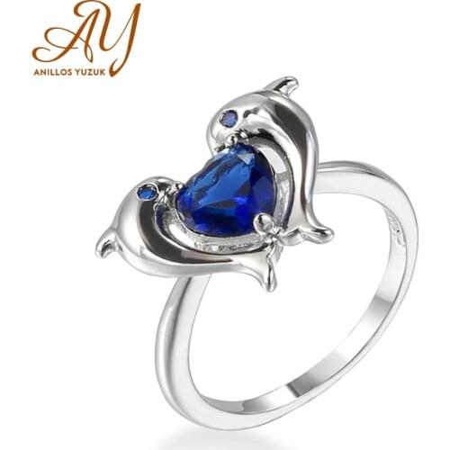 Anillos Yuzuk Hot Sale 925 Silver Two Dolphins With AAA Zircon Rings For Women Girls CZ Crystal Mosaic Jewelry Valentines Gift