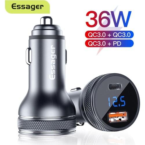 Essager Mini USB Car Charger For iPhone Xiaomi Auto Type C QC PD 3.0 Mobile Phone Charger Quick Charge 3.0 Fast Charging Charger