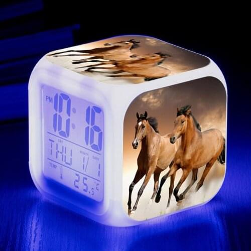 Running Horse Alarm 7 Clock Glowing LED Color Change Digital Alarm Clock For Kids Birthday Gift Multifunctional Electronic Clock
