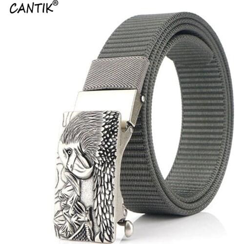 CANTIK Unique Eagle Head Pattern Automatic Buckle Quality Nylon Belts Men Fashion Canvas Belt Jeans Accessories 3.5cm CBCA258