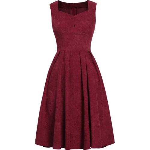 Wine Red Party Dress VD1232 Sleeveless Vintage Pleated Elegant Women Dress