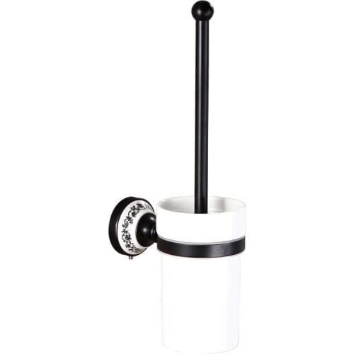 Toilet Brush Holder Wall Mounted Copper Toilet Brush Rack Ceramic Cup Carved Base Black Brush Holder Bathroom Hardware