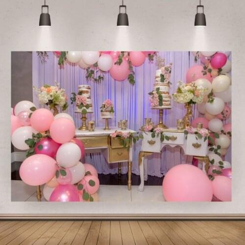 Birthday Party Cake Area Photo Zone Photography Backgrounds Customize Name Balloons Banner Studio Shooting Backdrops