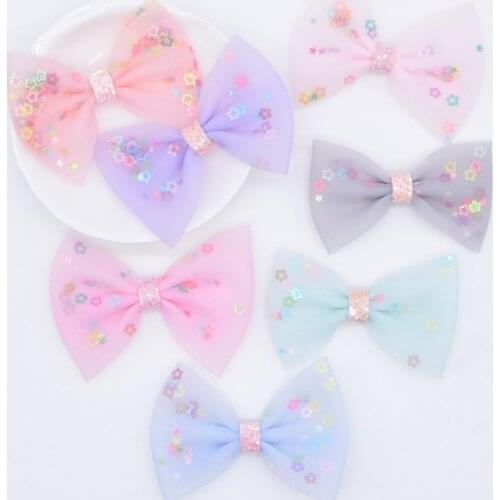 24Pcs 6CM Glitter Sequins Bow Tie Applique for DIY Headwear Hair Clips Decor Clothes Hat Sewing Supplies Accessories Patches L08