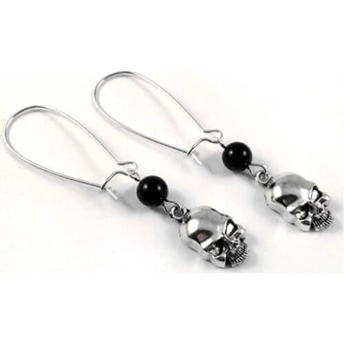Gothic Skull Tunnel Earrings With black glass crystal On Silver Plated Kidney Hooks For Stretched Ears women Fashion Gifts new