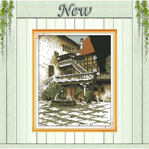 Old building scenery decor painting counted printed on canvas DMC 14CT 11CT Chinese Cross Stitch Needlework Sets Embroidery kits
