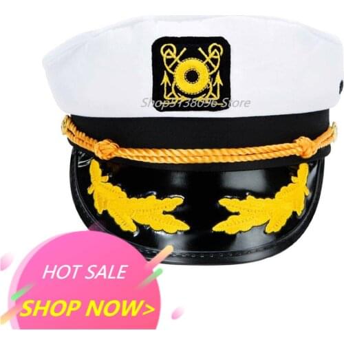 Men Hats Sailor Captain Hat Black White Uniforms Costume Party Cosplay Stage Perform Flat Navy Military Cap For Adult Men Women