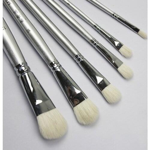 Mikailan 6 Pcs/Set Watercolor Gouache Wool Brushes Pen Wooden Handle Oil Painting Brush Set Drawing Art Supplies